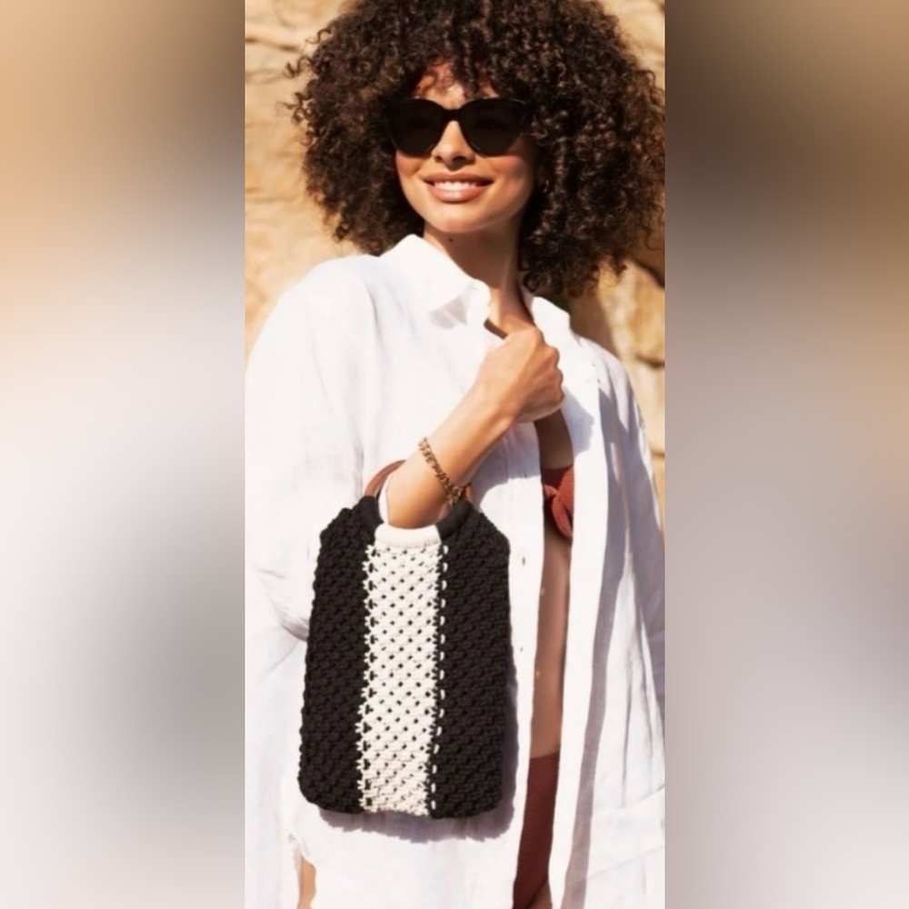 NWT Laude the Label- Gabby Macrame Black/Cream Women's Boho Bag 13x7” #949
